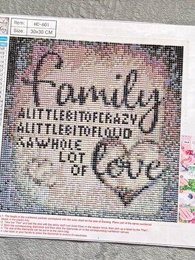 Finished & Sealed Family Love Diamond Art Canvas - Pink and Black